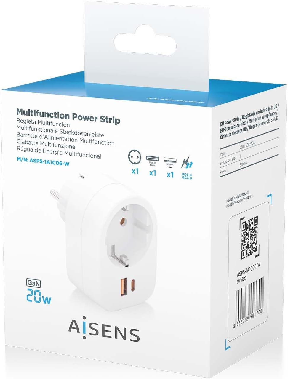 Tomada Aisens ASPS-1A1C06-W/ 1 Tomada de Corrente/ 1 USB Tipo-C PD/ 1 USB/ Branco - Imagem 7