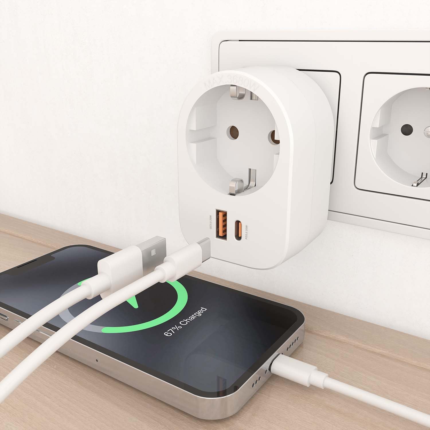 Tomada Aisens ASPS-1A1C06-W/ 1 Tomada de Corrente/ 1 USB Tipo-C PD/ 1 USB/ Branco - Imagem 6