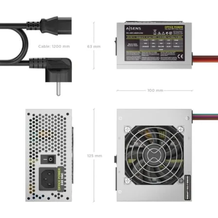 Fonte de Alimentação SFX AISENS ASPC-500SFX-PSE 500W Ventilador 8cm Prateado - Imagem 3