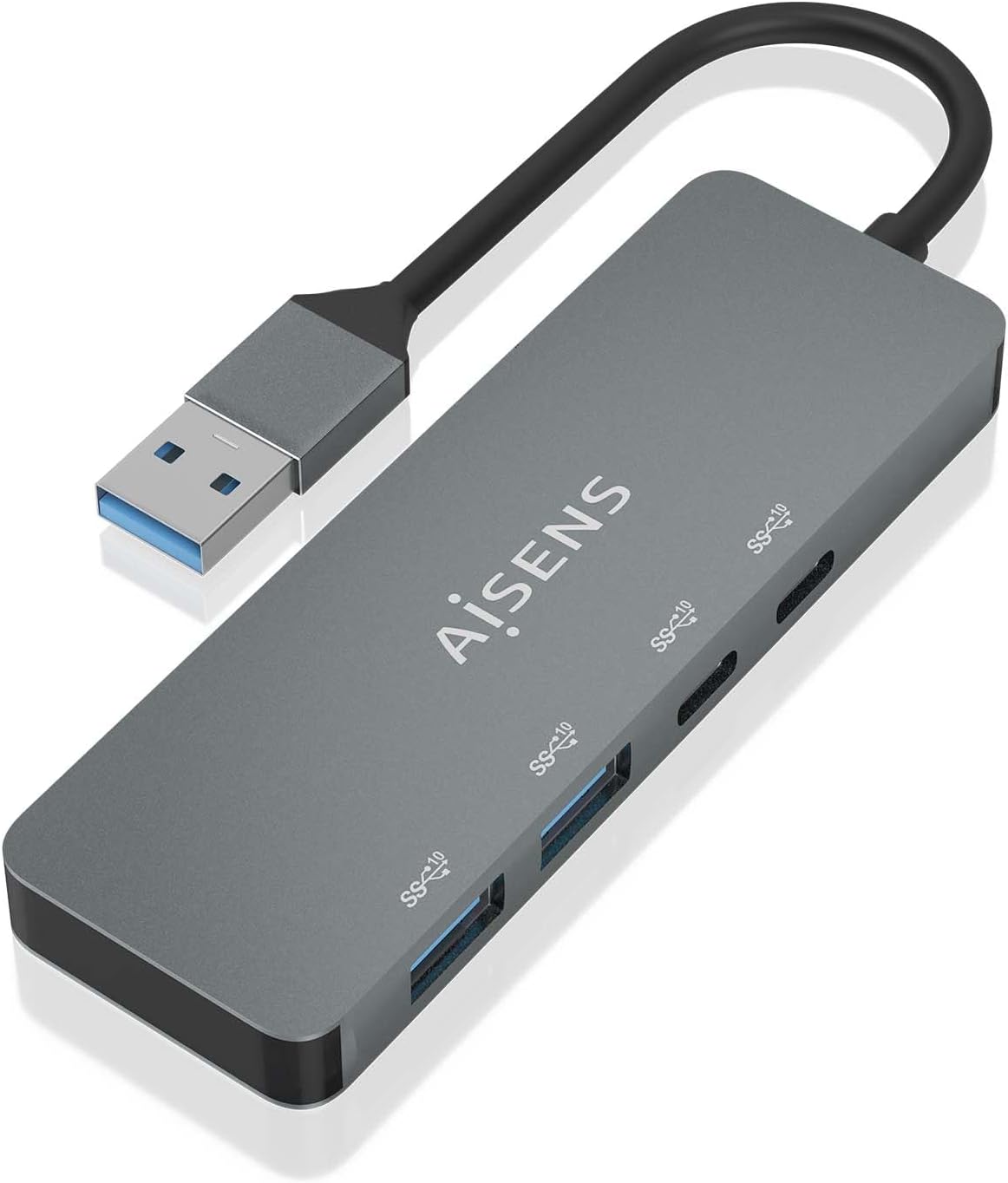 Hub USB 3.2 Aisens A106-0696/ 2xUSB/ 2xUSB Tipo-C/ Cinzento