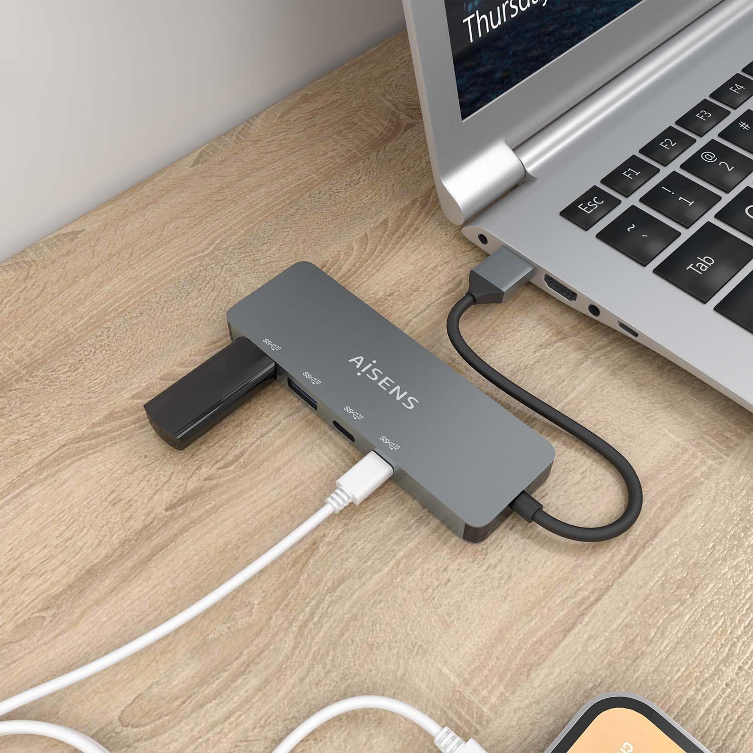 Hub USB 3.2 Aisens A106-0696/ 2xUSB/ 2xUSB Tipo-C/ Cinzento - Imagem 5