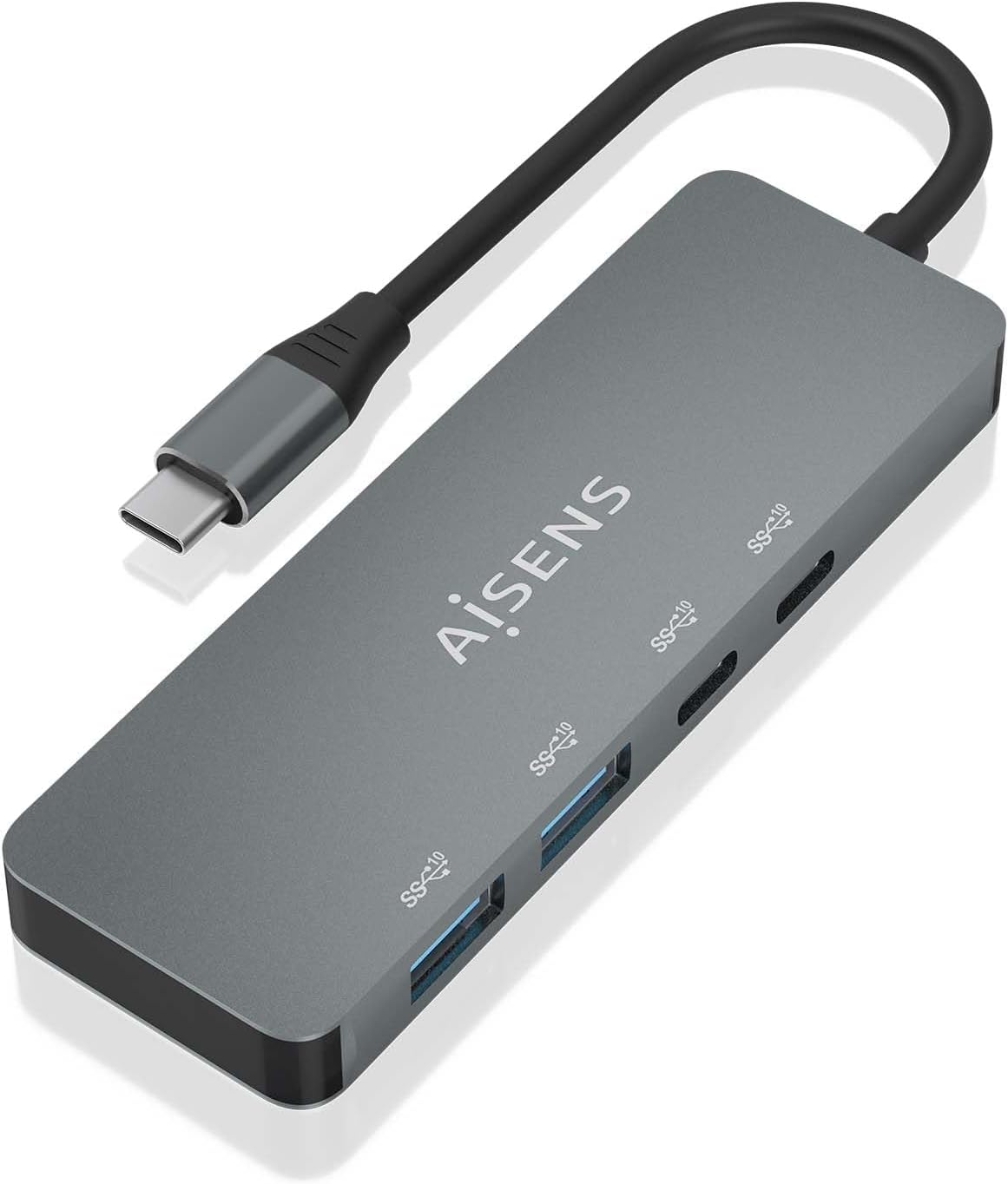 Hub USB Tipo-C Aisens A109-0694/ 2xUSB/ 2xUSB Tipo-C/ Cinzento