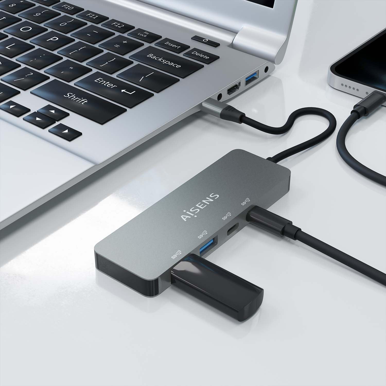 Hub USB Tipo-C Aisens A109-0694/ 2xUSB/ 2xUSB Tipo-C/ Cinzento - Imagem 6