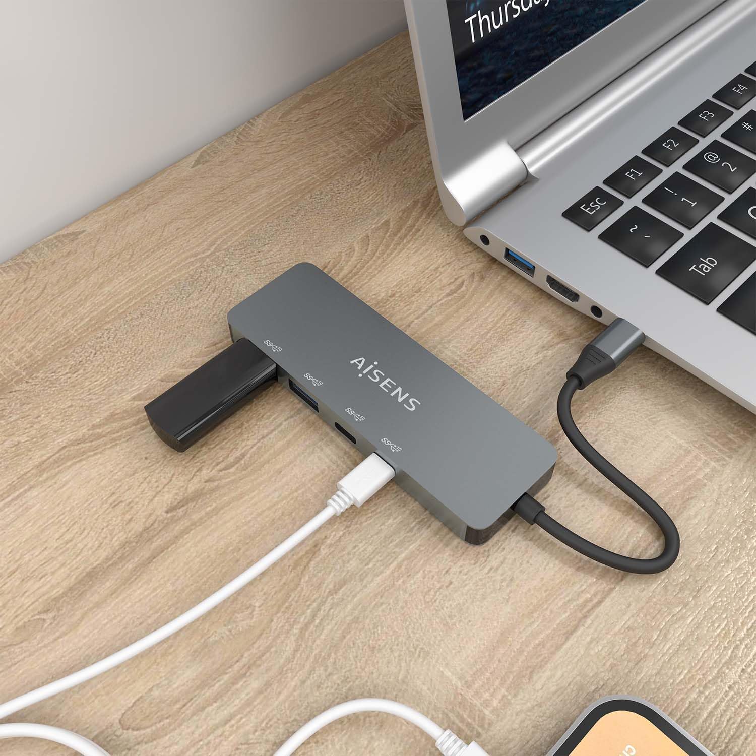 Hub USB Tipo-C Aisens A109-0694/ 2xUSB/ 2xUSB Tipo-C/ Cinzento - Imagem 5