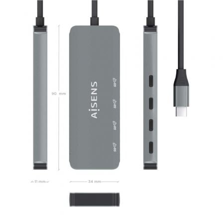 Hub USB Tipo-C Aisens A109-0695/ 4xUSB Tipo-C/ Cinzento - Imagem 4