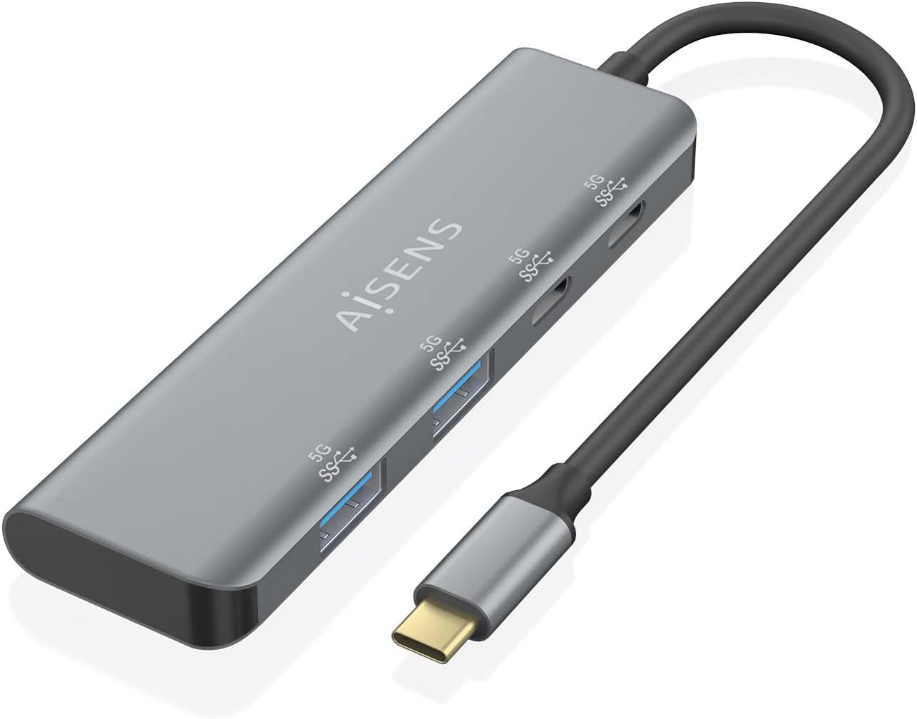 Hub USB Tipo-C Aisens A109-0763/ 2xUSB/ 2xUSB Tipo-C/ Cinzento