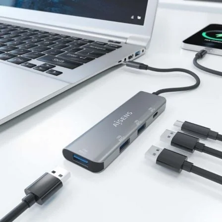 Hub USB-C AISENS A109-0764 USB 3.2 Gen2 10Gbps 1x USB-C 3x USB-A 15cm Cinzento - Imagem 5