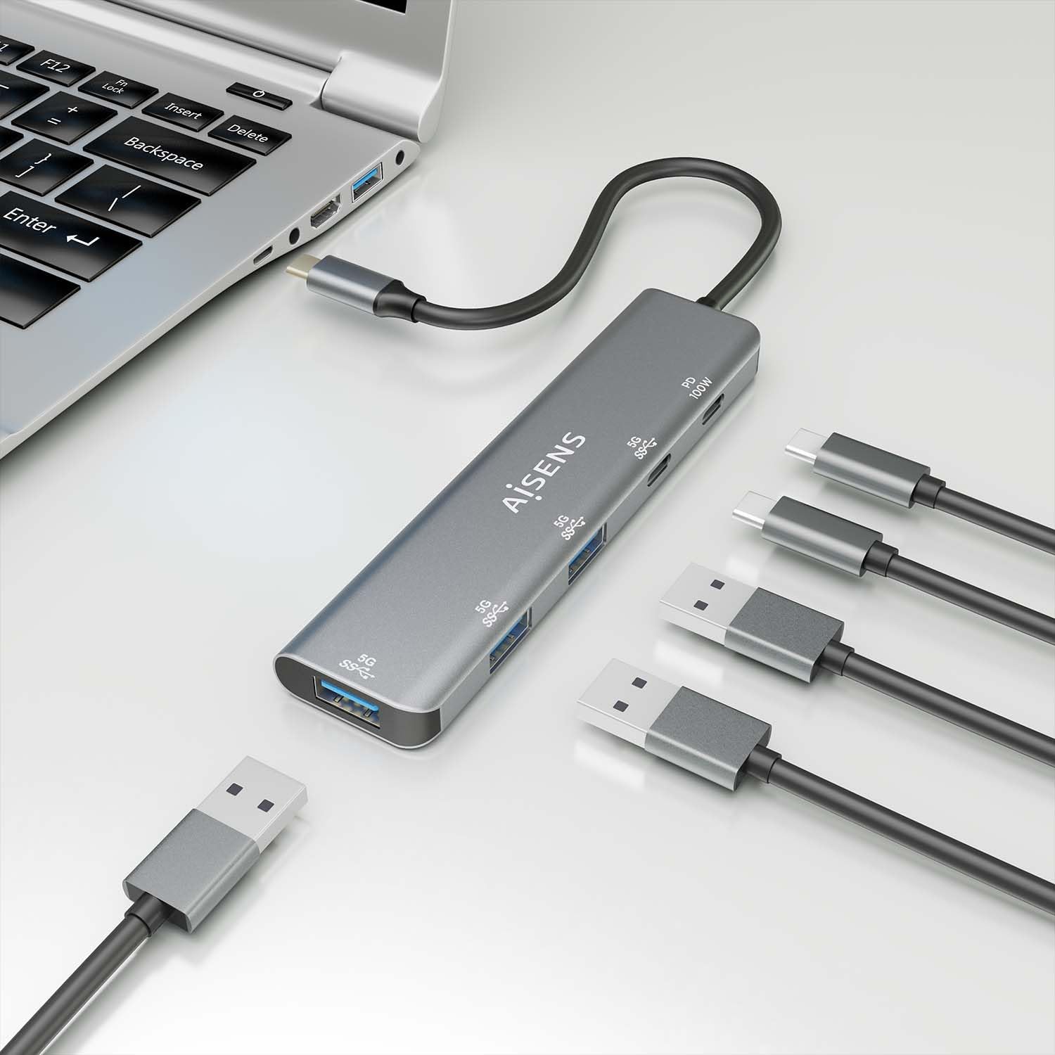 Hub USB Tipo-C Aisens A109-0857/ 3xUSB/ 1xUSB Tipo-C/ 1xUSB Tipo-C PD/ Cinzento - Imagem 5