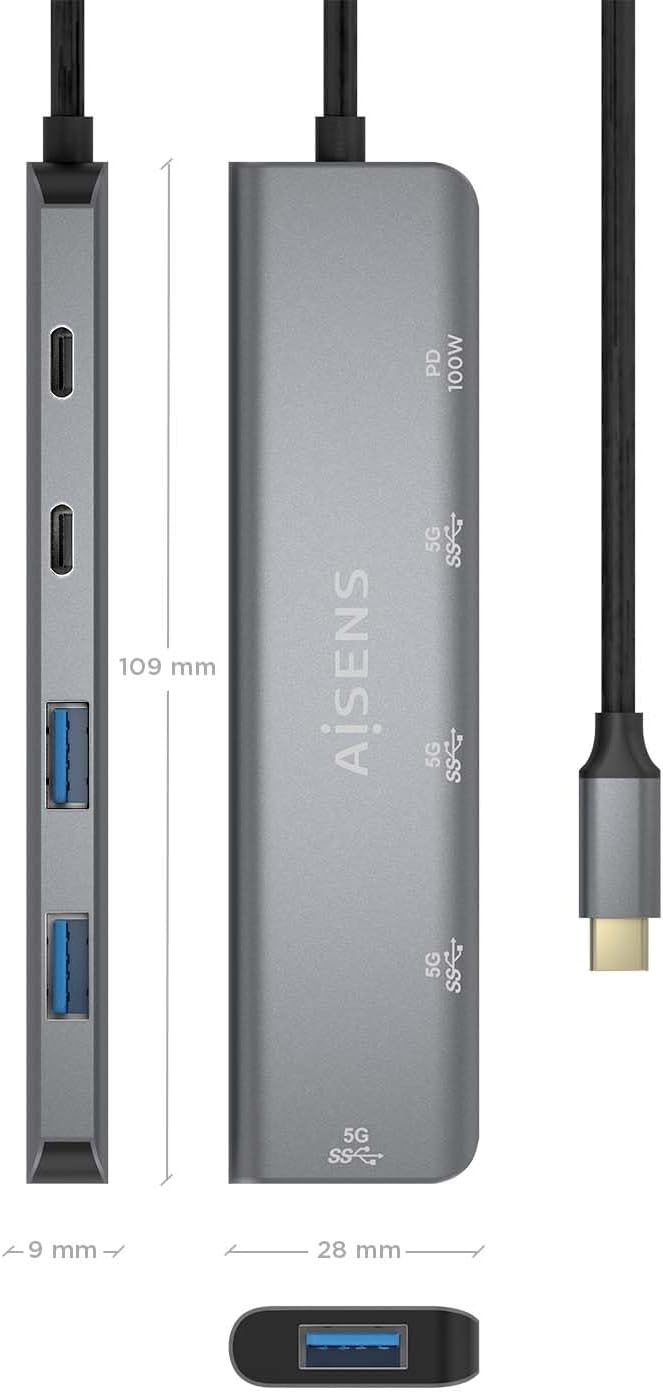 Hub USB Tipo-C Aisens A109-0857/ 3xUSB/ 1xUSB Tipo-C/ 1xUSB Tipo-C PD/ Cinzento - Imagem 4
