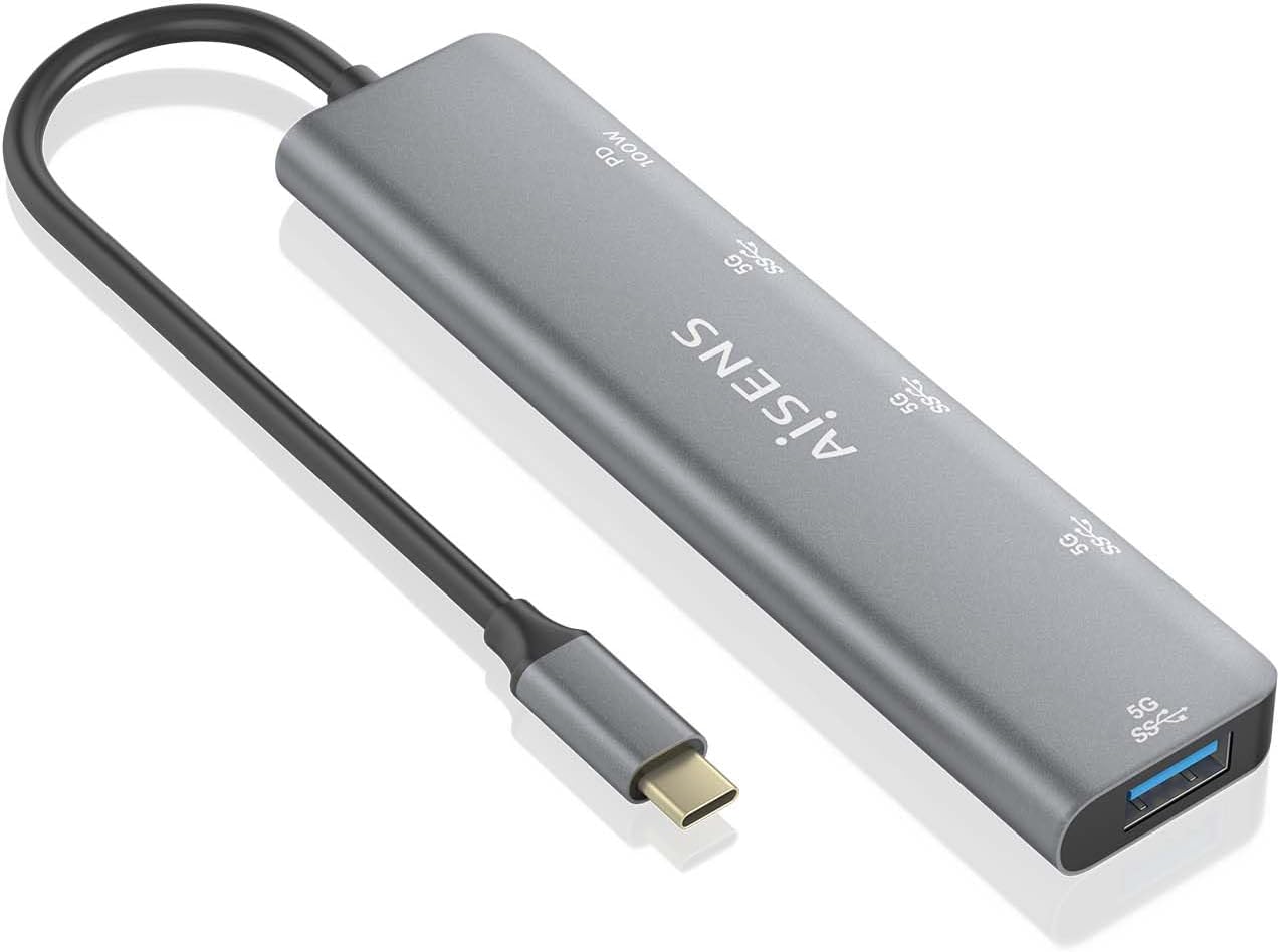 Hub USB Tipo-C Aisens A109-0857/ 3xUSB/ 1xUSB Tipo-C/ 1xUSB Tipo-C PD/ Cinzento