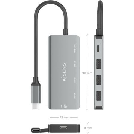 Hub USB Tipo-C Aisens A109-0945/ 3xUSB/ 1xUSB Tipo-C/ 1xUSB Tipo-C PD/ Cinzento - Imagem 4
