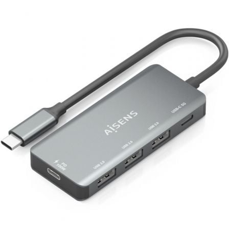 Hub USB Tipo-C Aisens A109-0945/ 3xUSB/ 1xUSB Tipo-C/ 1xUSB Tipo-C PD/ Cinzento