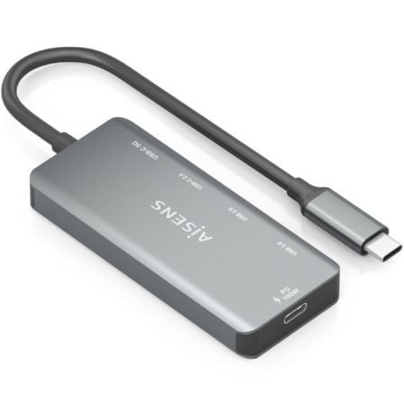 Hub USB Tipo-C Aisens A109-0946/ 2xUSB/ 2xUSB Tipo-C/ 1xUSB Tipo-C PD/ Cinzento