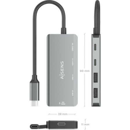 Hub USB Tipo-C Aisens A109-0946/ 2xUSB/ 2xUSB Tipo-C/ 1xUSB Tipo-C PD/ Cinzento - Imagem 4