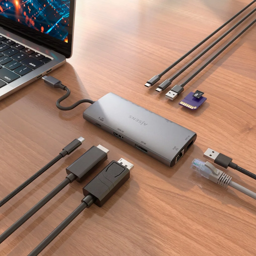 Docking Station AISENS ASUC-10P050-GR USB-C 10-em-1 HDMI 4K DisplayPort RJ45 PD 100W Cinzento - Imagem 5