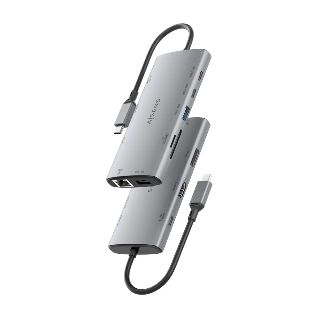 Docking Station AISENS ASUC-10P050-GR USB-C 10-em-1 HDMI 4K DisplayPort RJ45 PD 100W Cinzento - Imagem 3