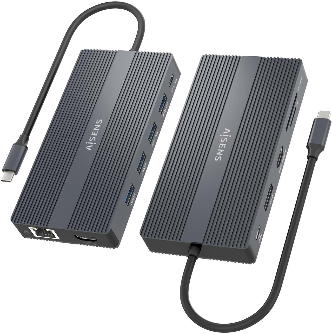 Docking USB Tipo-C Aisens ASUC-12P017-GR/ 2xHDMI 4K/ 4xUSB/ 1xUSB Tipo-C/ 1xRJ45/ 1xDisplayPort/ 1xLeitor de Cartões/ 1xUSB Tipo-C PD/ Cinzento - Imagem 3