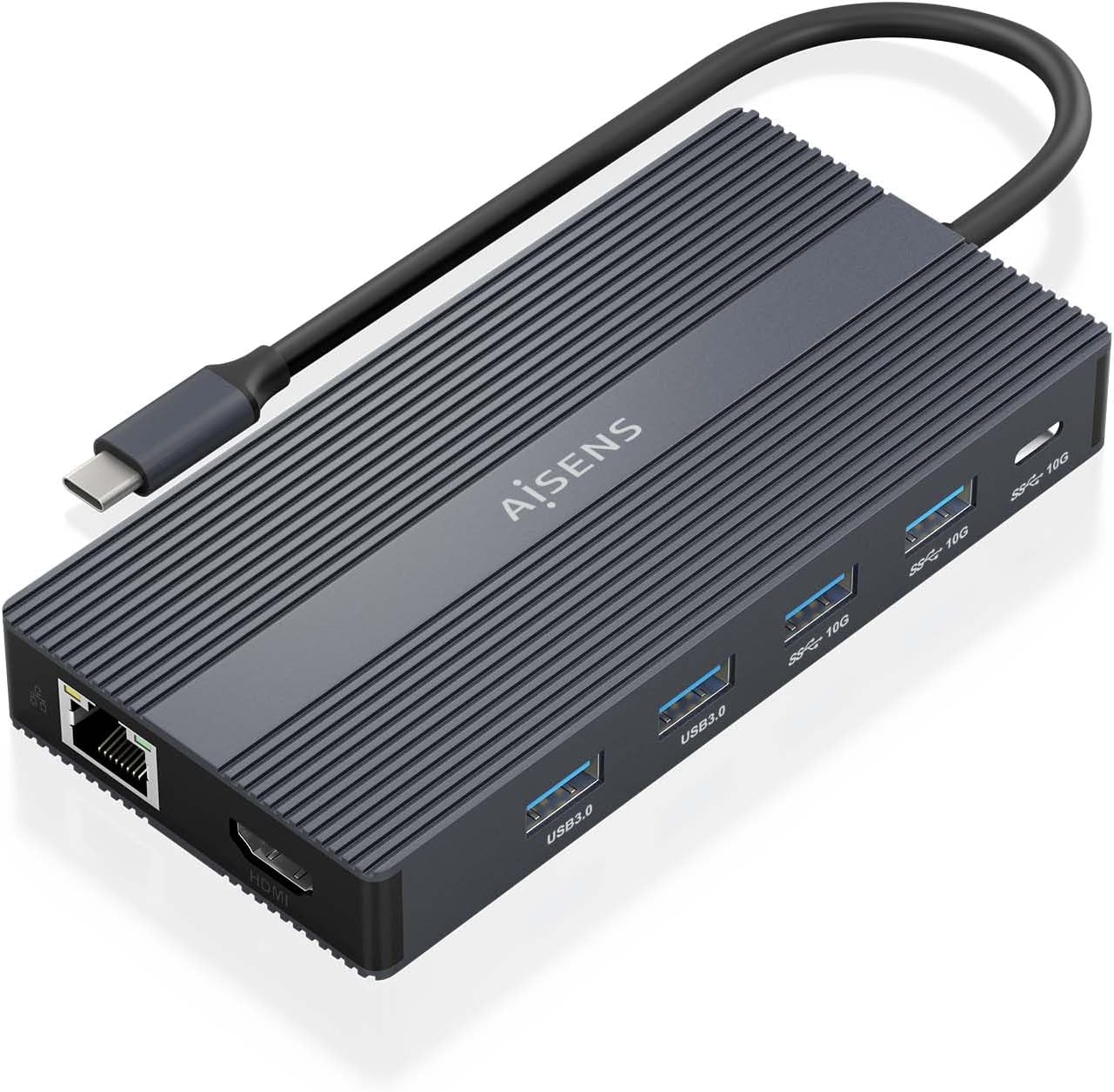 Docking USB Tipo-C Aisens ASUC-12P017-GR/ 2xHDMI 4K/ 4xUSB/ 1xUSB Tipo-C/ 1xRJ45/ 1xDisplayPort/ 1xLeitor de Cartões/ 1xUSB Tipo-C PD/ Cinzento - Imagem 2