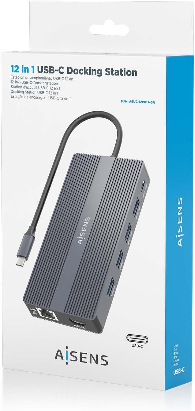 Docking USB Tipo-C Aisens ASUC-12P017-GR/ 2xHDMI 4K/ 4xUSB/ 1xUSB Tipo-C/ 1xRJ45/ 1xDisplayPort/ 1xLeitor de Cartões/ 1xUSB Tipo-C PD/ Cinzento - Imagem 7