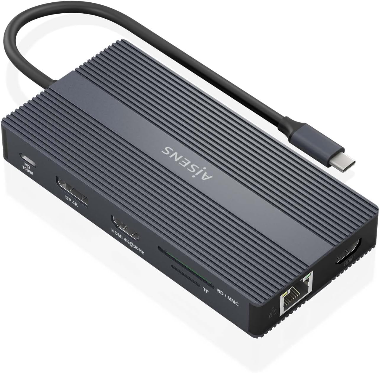 Docking USB Tipo-C Aisens ASUC-12P017-GR/ 2xHDMI 4K/ 4xUSB/ 1xUSB Tipo-C/ 1xRJ45/ 1xDisplayPort/ 1xLeitor de Cartões/ 1xUSB Tipo-C PD/ Cinzento