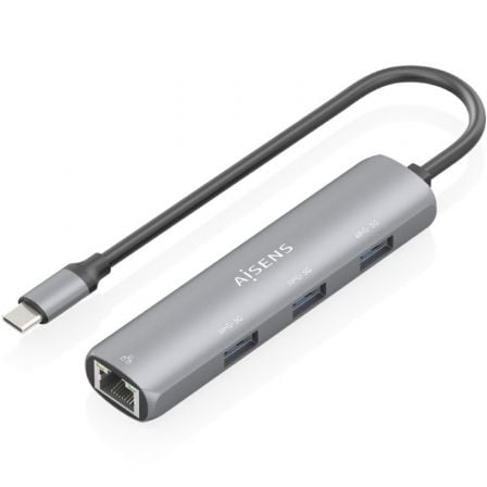 Hub USB Tipo-C Aisens ASUC-4P038-GR/ 3xUSB/ 1xRJ45/ Cinzento