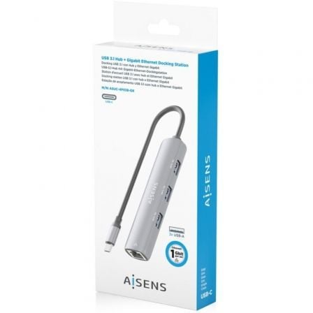 Hub USB Tipo-C Aisens ASUC-4P038-GR/ 3xUSB/ 1xRJ45/ Cinzento - Imagem 5