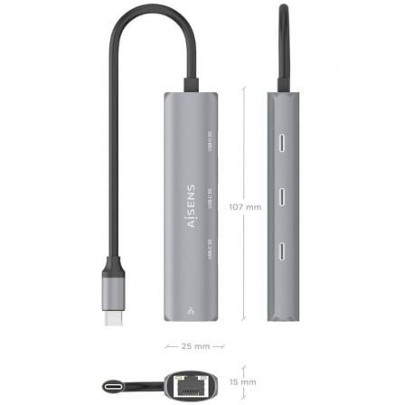 Hub USB Tipo-C Aisens ASUC-4P041-GR/ 3xUSB Tipo-C/ 1xRJ45/ Cinzento - Imagem 4