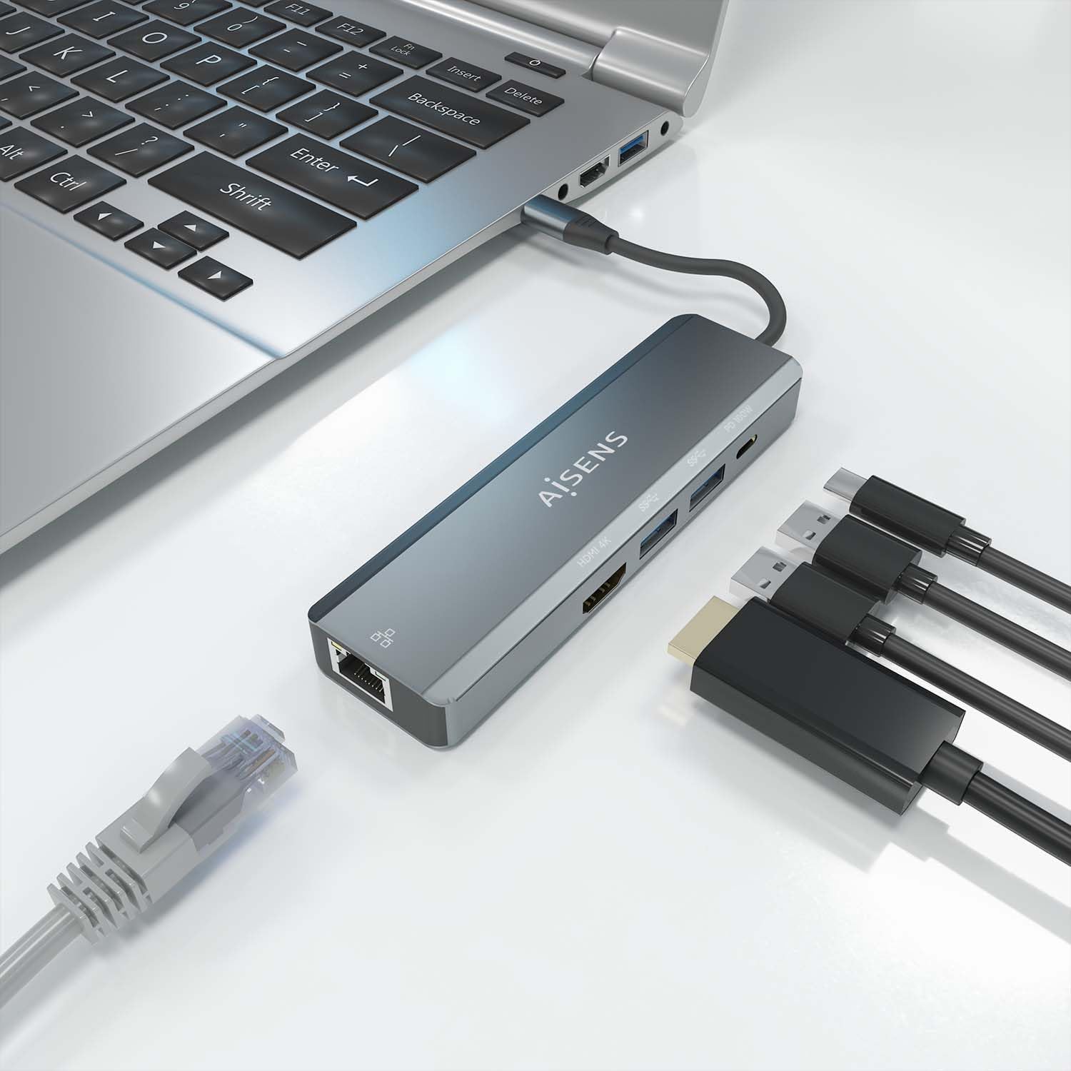 Docking USB Tipo-C Aisens ASUC-5P011-GR/ 1xHDMI 4K/ 2xUSB/ 1xRJ45/ 1xUSB Tipo-C/ 1xUSB Tipo-C PD/ Cinzento - Imagem 6