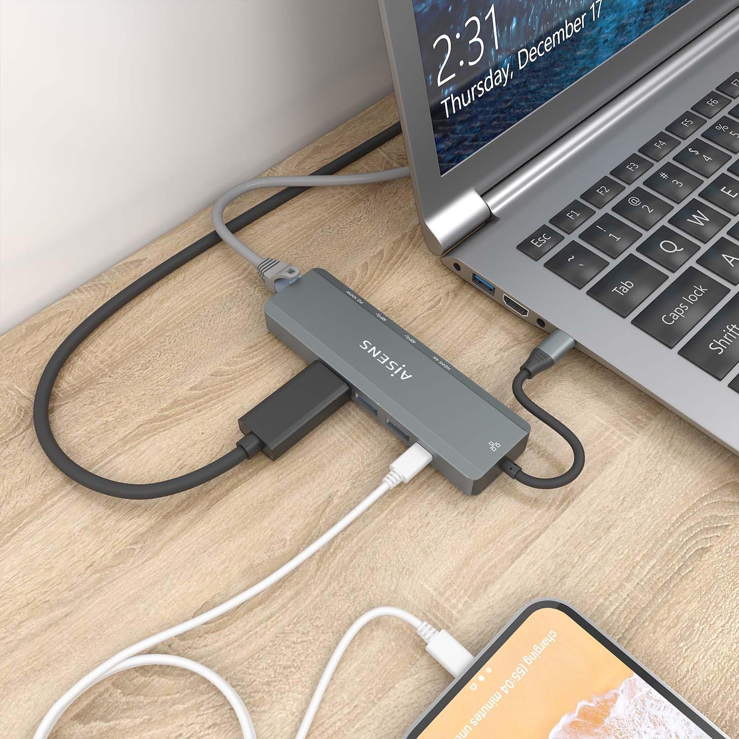 Docking USB Tipo-C Aisens ASUC-5P011-GR/ 1xHDMI 4K/ 2xUSB/ 1xRJ45/ 1xUSB Tipo-C/ 1xUSB Tipo-C PD/ Cinzento - Imagem 5