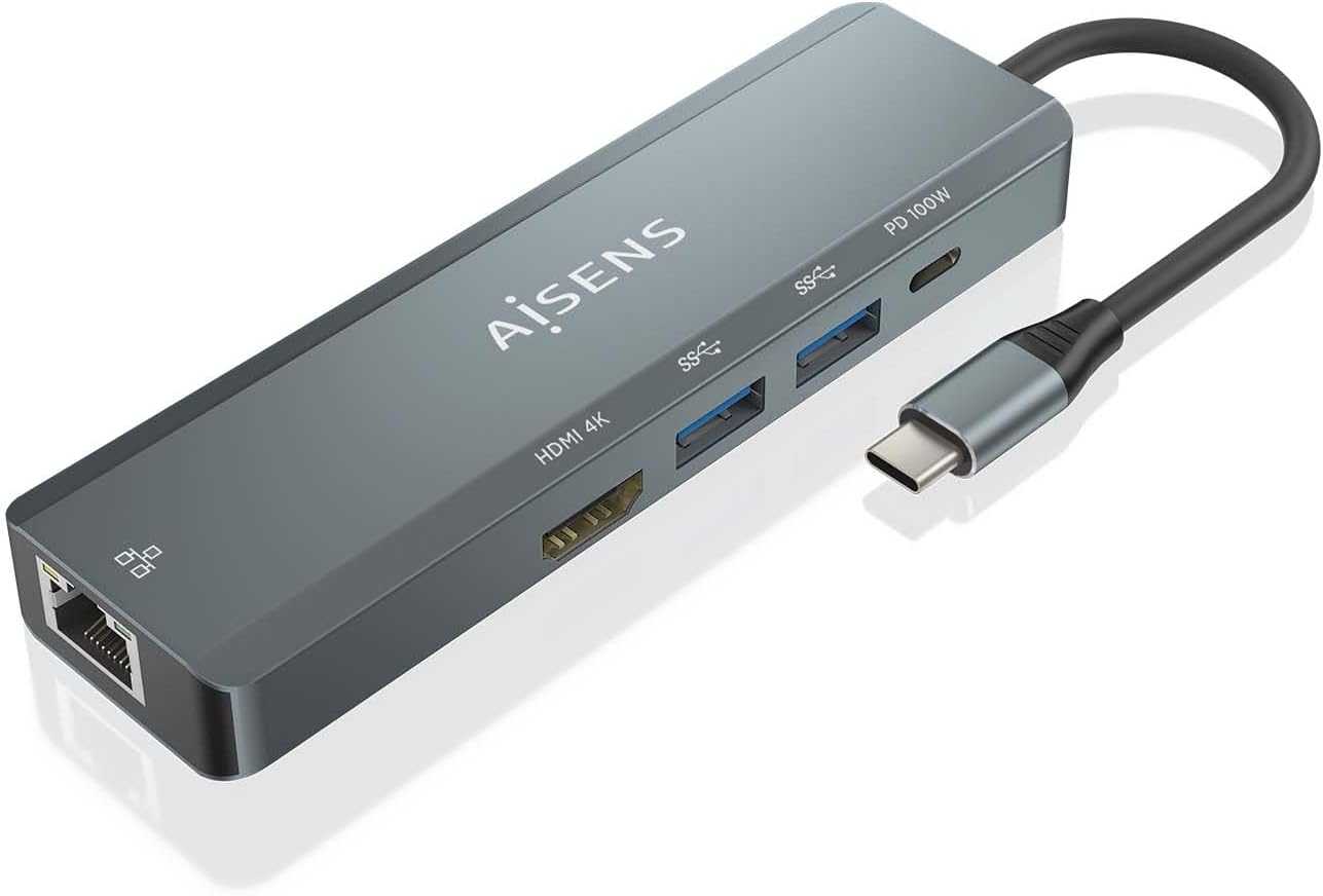 Docking USB Tipo-C Aisens ASUC-5P011-GR/ 1xHDMI 4K/ 2xUSB/ 1xRJ45/ 1xUSB Tipo-C/ 1xUSB Tipo-C PD/ Cinzento - Imagem 2