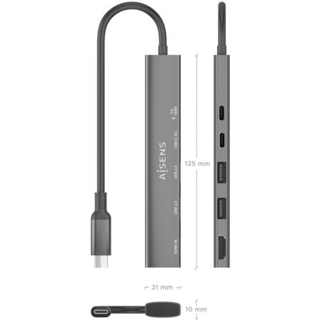 Docking USB Tipo-C Aisens ASUC-5P022-GR/ 1xHDMI 4K/ 2xUSB/ 1xUSB Tipo-C/ 1xUSB Tipo-C PD/ Cinzento - Imagem 4