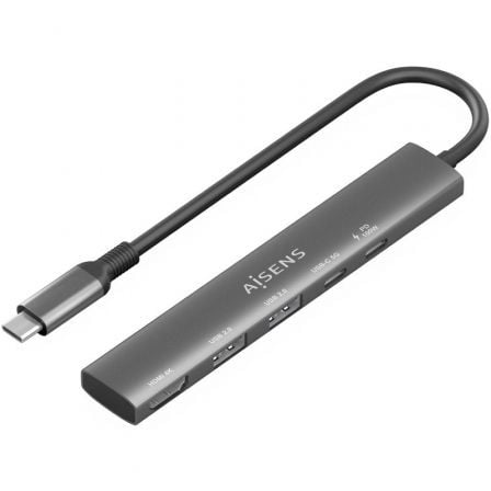 Docking USB Tipo-C Aisens ASUC-5P022-GR/ 1xHDMI 4K/ 2xUSB/ 1xUSB Tipo-C/ 1xUSB Tipo-C PD/ Cinzento