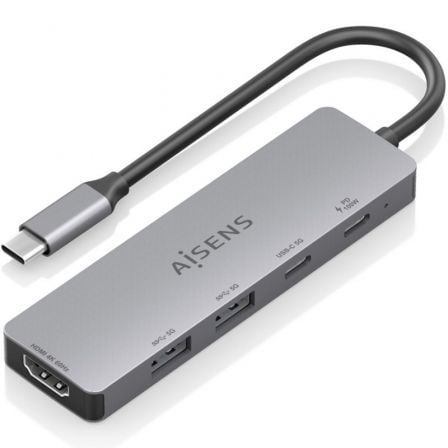 Docking USB Tipo-C Aisens ASUC-5P028-GR/ 1xHDMI 4K/ 2xUSB/ 2xUSB Tipo-C/ 1xUSB Tipo-C PD/ Cinzento