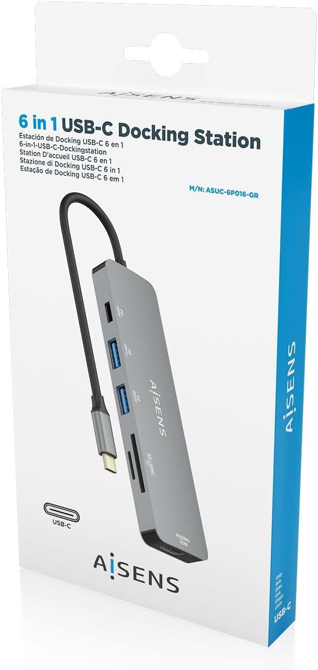 Docking USB Tipo-C Aisens ASUC-6P016-GR/ 1xHDMI 4K/ 2xUSB/ 1xLeitor Cartões/ 1xUSB Tipo-C PD/ Cinzento - Imagem 7