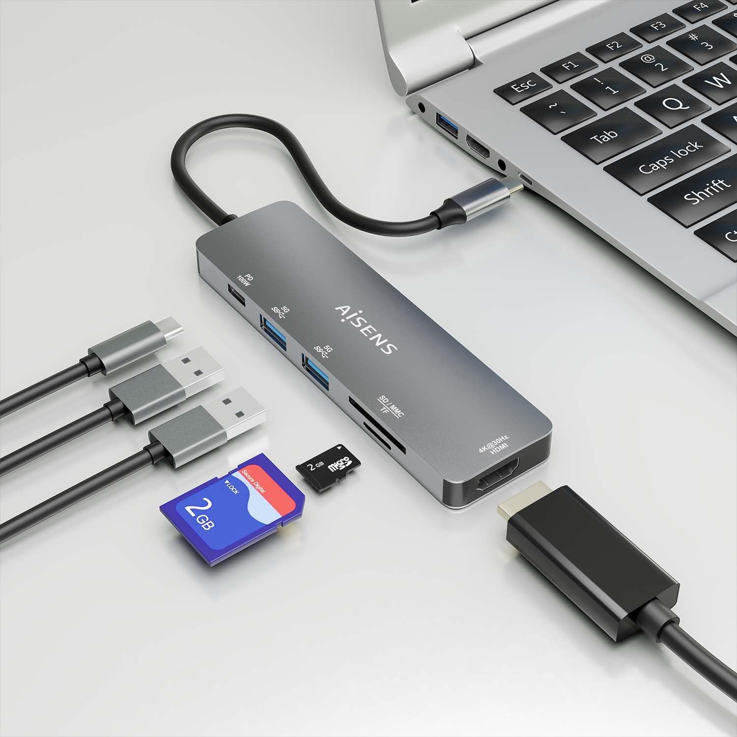 Docking USB Tipo-C Aisens ASUC-6P016-GR/ 1xHDMI 4K/ 2xUSB/ 1xLeitor Cartões/ 1xUSB Tipo-C PD/ Cinzento - Imagem 6