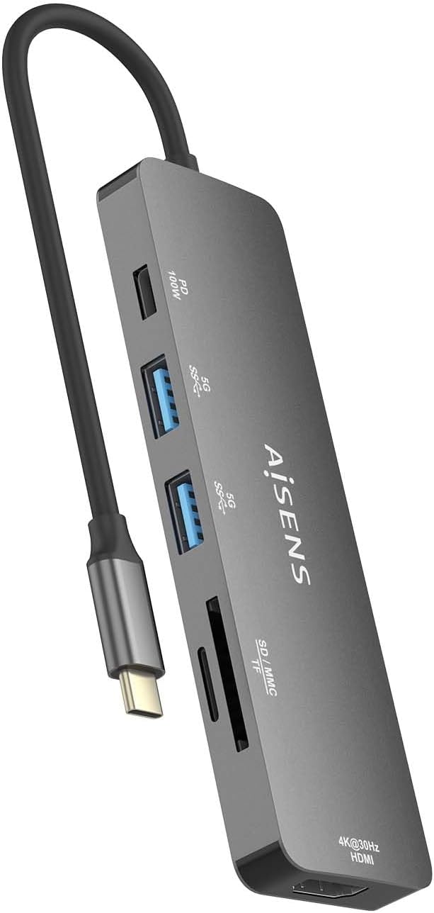 Docking USB Tipo-C Aisens ASUC-6P016-GR/ 1xHDMI 4K/ 2xUSB/ 1xLeitor Cartões/ 1xUSB Tipo-C PD/ Cinzento - Imagem 3