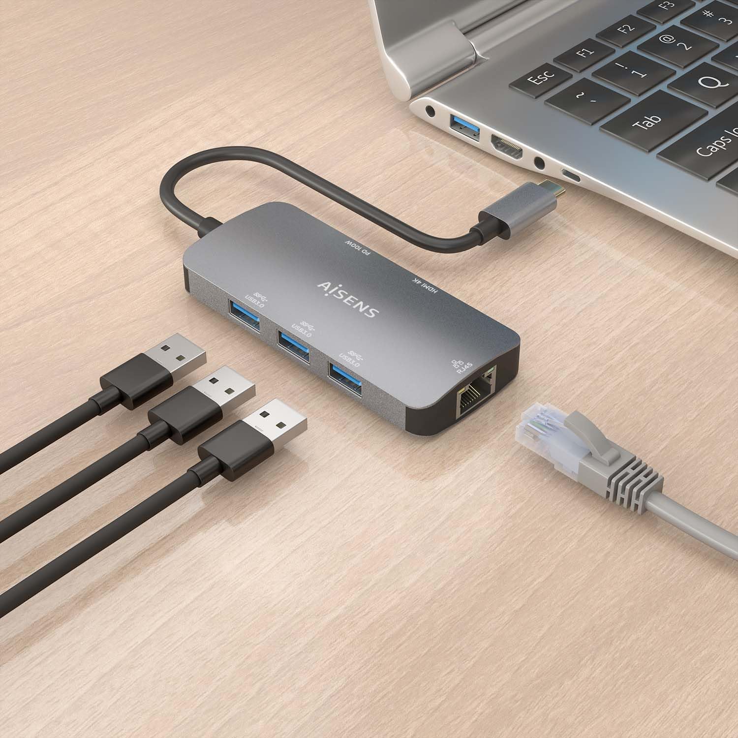 Docking USB Tipo-C Aisens ASUC-6P019-GR/ 1xHDMI 4K/ 3xUSB/ 1xRJ45/ 1xUSB Tipo-C PD/ Cinzento - Imagem 5