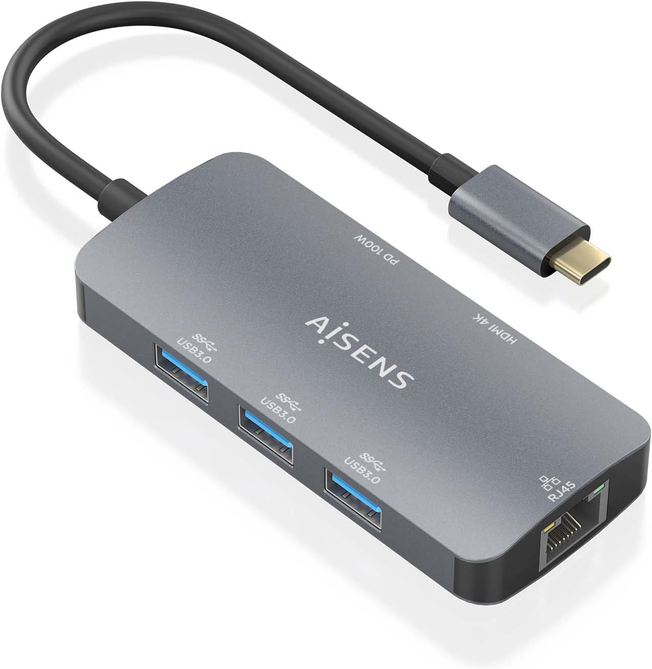 Docking USB Tipo-C Aisens ASUC-6P019-GR/ 1xHDMI 4K/ 3xUSB/ 1xRJ45/ 1xUSB Tipo-C PD/ Cinzento - Imagem 2
