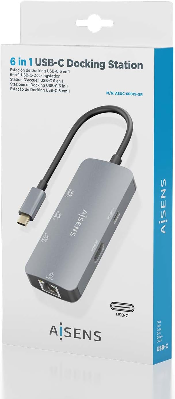 Docking USB Tipo-C Aisens ASUC-6P019-GR/ 1xHDMI 4K/ 3xUSB/ 1xRJ45/ 1xUSB Tipo-C PD/ Cinzento - Imagem 7