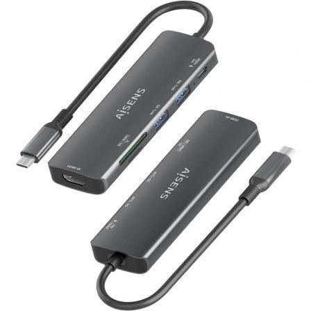 Docking USB Tipo-C Aisens ASUC-5P011-GR/ 1xHDMI 4K/ 2xUSB/ 1xUSB Tipo-C PD/ 1xLeitor de Cartões/ Cinzento - Imagem 3