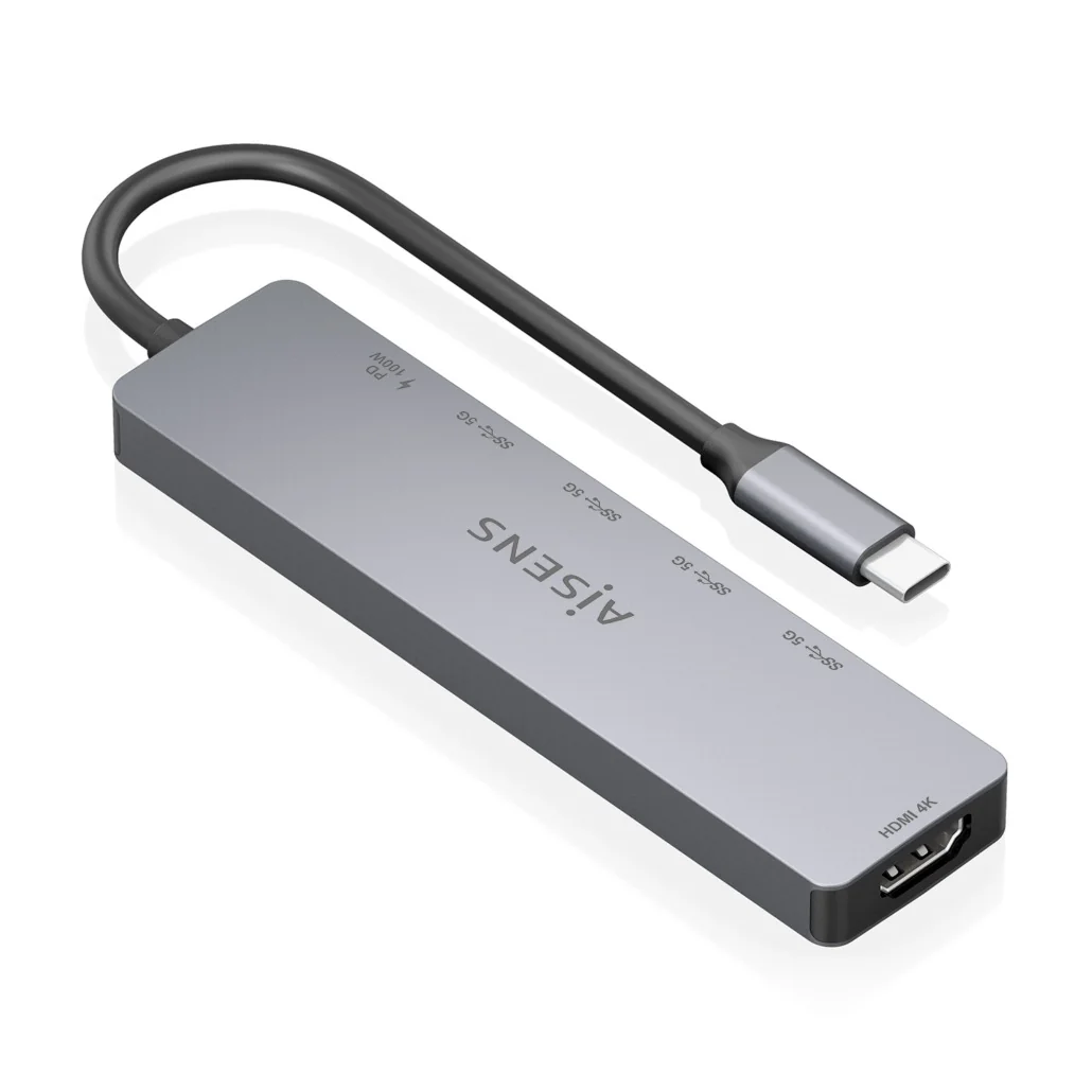 Docking Station AISENS ASUC-6P047-GR USB-C 6 em 1 HDMI 4K 4x USB-A USB-C PD 100W Cinzento - Imagem 2
