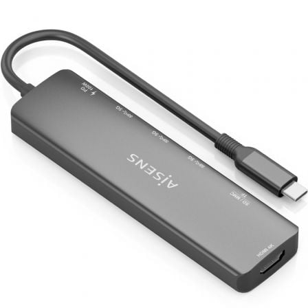 Docking USB Tipo-C Aisens ASUC-7P025-GR/ 1xHDMI 4K/ 3xUSB/ 1xUSB Tipo-C PD/ 1xLeitor de Cartões/ Cinzento - Imagem 2