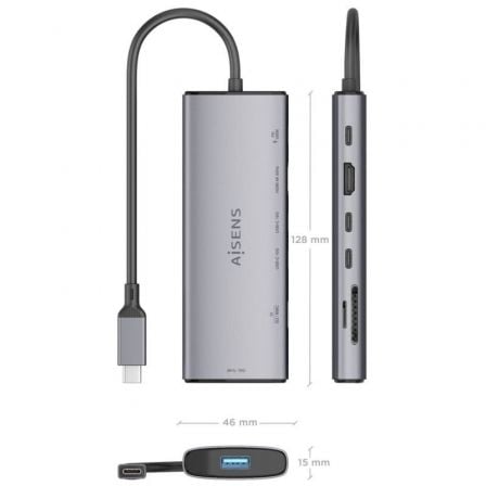 Docking USB Tipo-C Aisens ASUC-7P031-GR/ 1xHDMI 4K/ 1xUSB/ 2xUSB Tipo-C/ 1xLeitor Cartões/ 1xUSB Tipo-C PD/ Cinzento - Imagem 4
