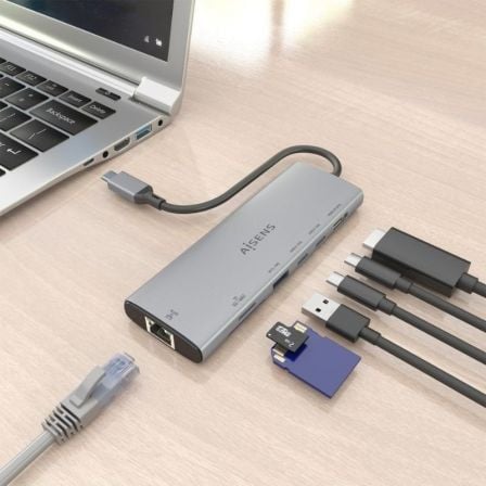 Docking USB Tipo-C Aisens ASUC-7P032-GR/ 1xHDMI 4K/ 1xUSB/ 2xUSB Tipo-C/ 1xRJ45/ 1xLeitor Cartões/ Cinzento - Imagem 5
