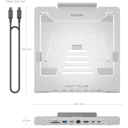 Suporte com Docking USB-C AISENS ASUC-7P045-GR 7 em 1 HDMI 4K RJ45 PD 100W para Portáteis 7-16" Cinzento - Imagem 4