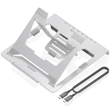 Suporte com Docking AISENS ASUC-7P046-GR 7-em-1 USB-C 2x HDMI 4K RJ45 PD 100W para Portátil e Tablet 7-16" Cinzento - Imagem 2