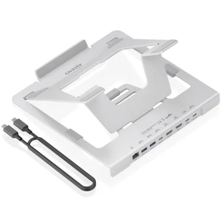 Suporte com Docking AISENS ASUC-7P046-GR 7-em-1 USB-C 2x HDMI 4K RJ45 PD 100W para Portátil e Tablet 7-16" Cinzento