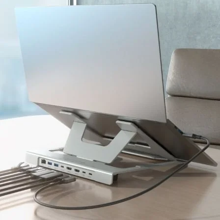 Suporte com Docking AISENS ASUC-7P046-GR 7-em-1 USB-C 2x HDMI 4K RJ45 PD 100W para Portátil e Tablet 7-16" Cinzento - Imagem 5