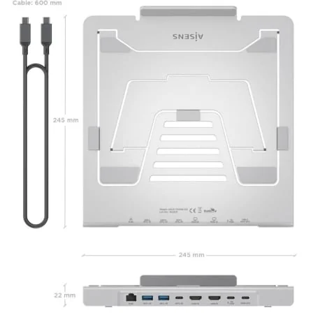 Suporte com Docking AISENS ASUC-7P046-GR 7-em-1 USB-C 2x HDMI 4K RJ45 PD 100W para Portátil e Tablet 7-16" Cinzento - Imagem 4