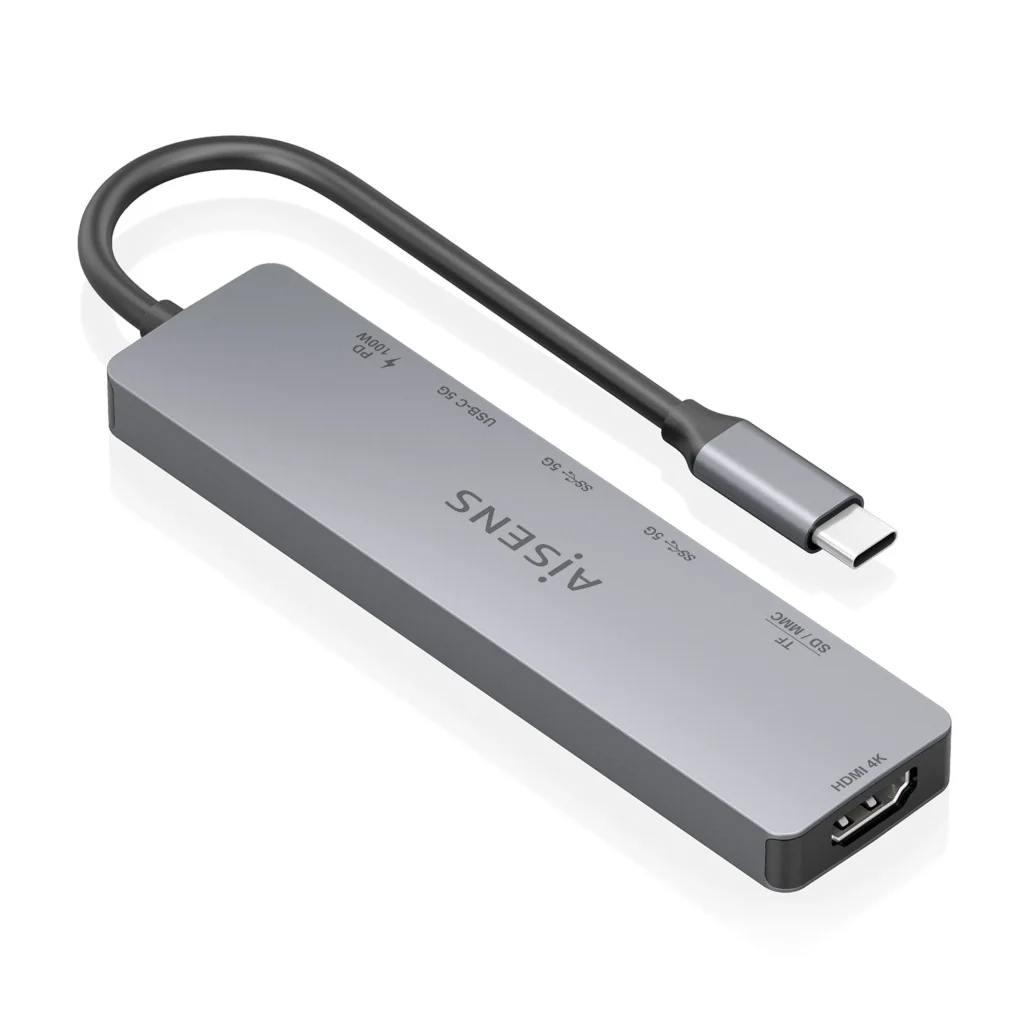 Docking Station AISENS ASUC-7P048-GR USB-C 7-em-1 HDMI 4K 60Hz 100W PD SD MicroSD Cinzento - Imagem 2